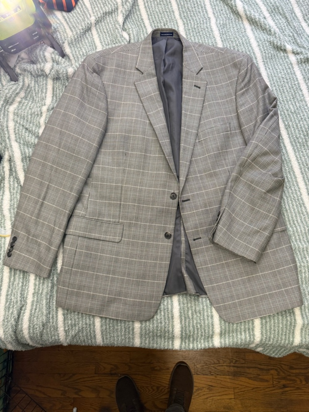 46L Stafford Essentials Gray Glen Plaid Blazer